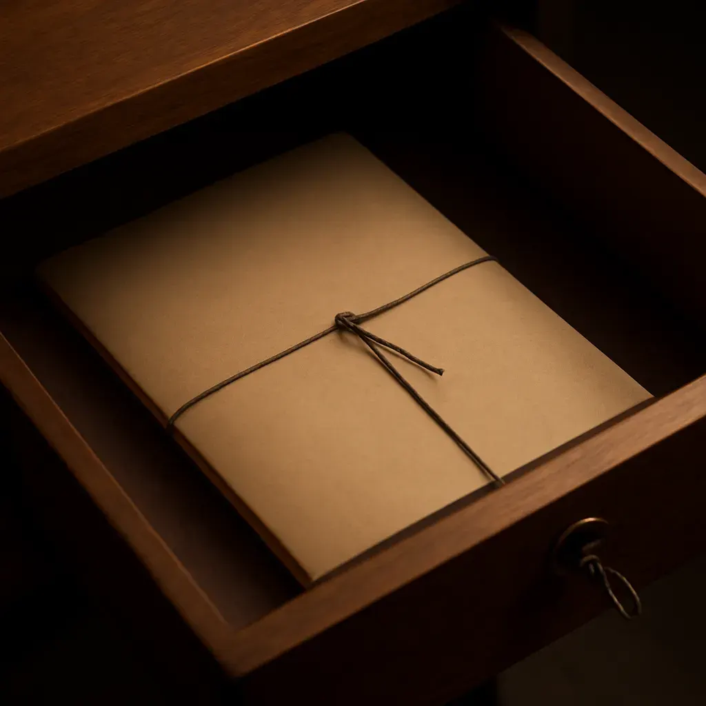 A closed document folder, kept securely and privately.