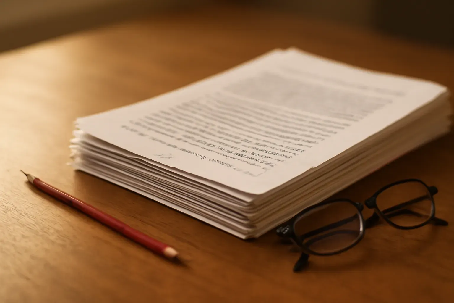 An ordered stack of documents mid-workflow, with pencil annotations.